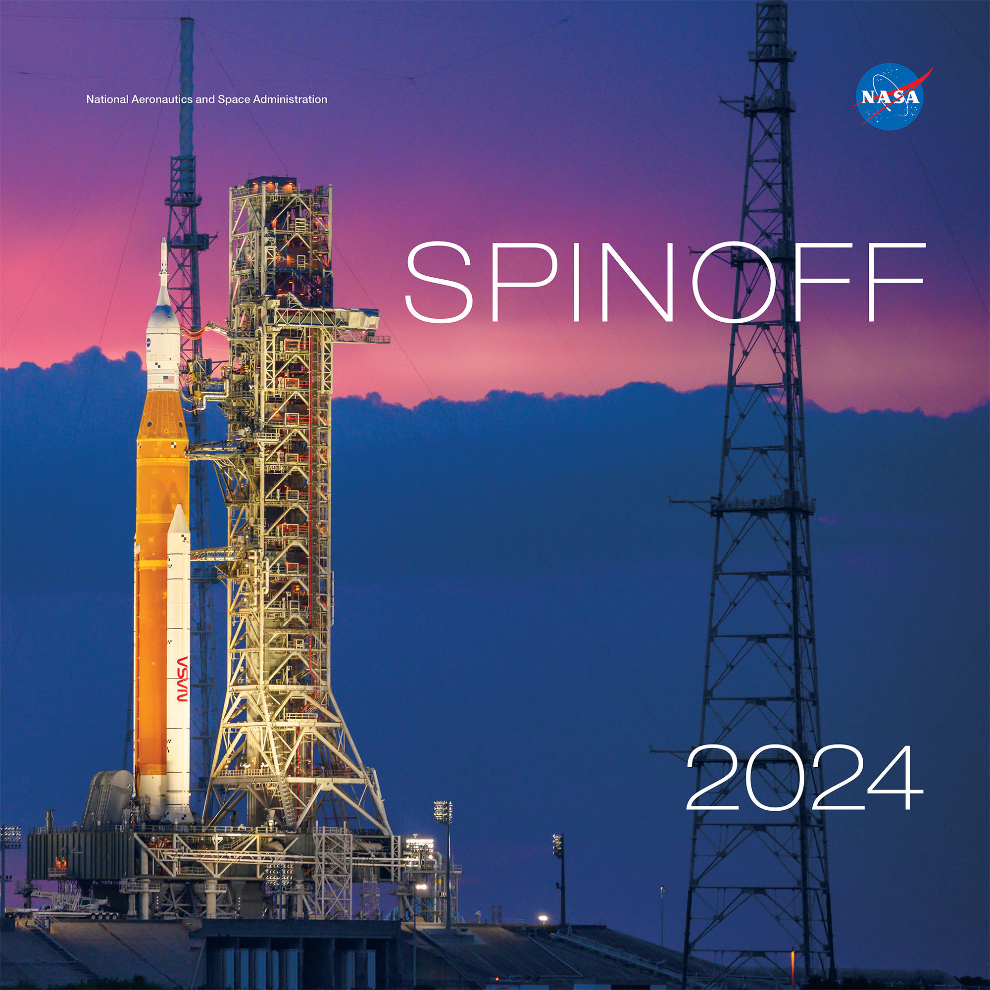 2024 Spinoff Cover, NASA Launch site and pink, blue skies