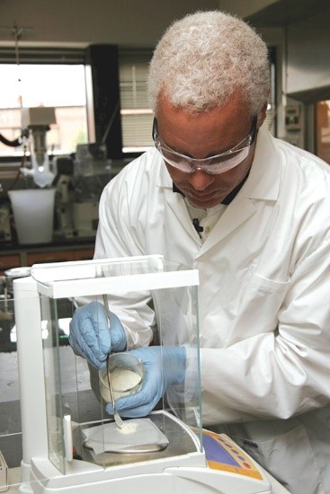 Dr. Bryant in the lab, testing materials