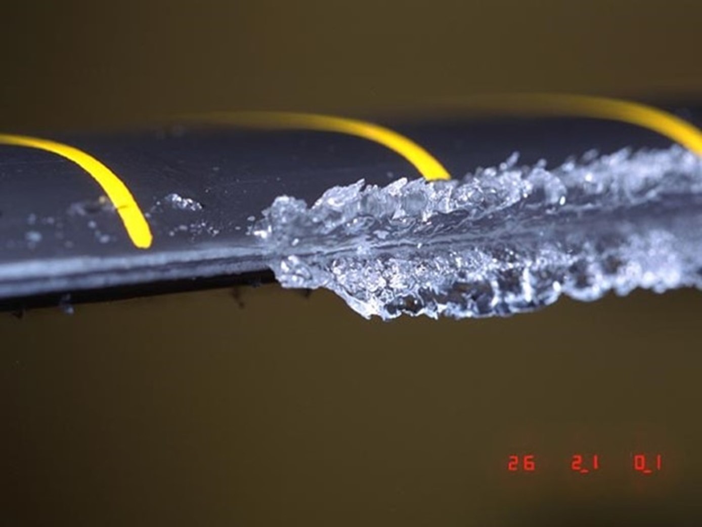 Up-close photo of Capacitive Impedance Water Ice Sensor (CIWIS) technology