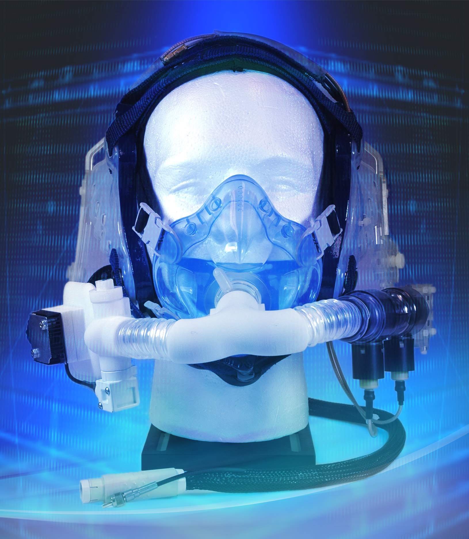 The Mask, shown here, features NASA developed sensors that help monitor healthcare patients for a variety of metabolic functions.