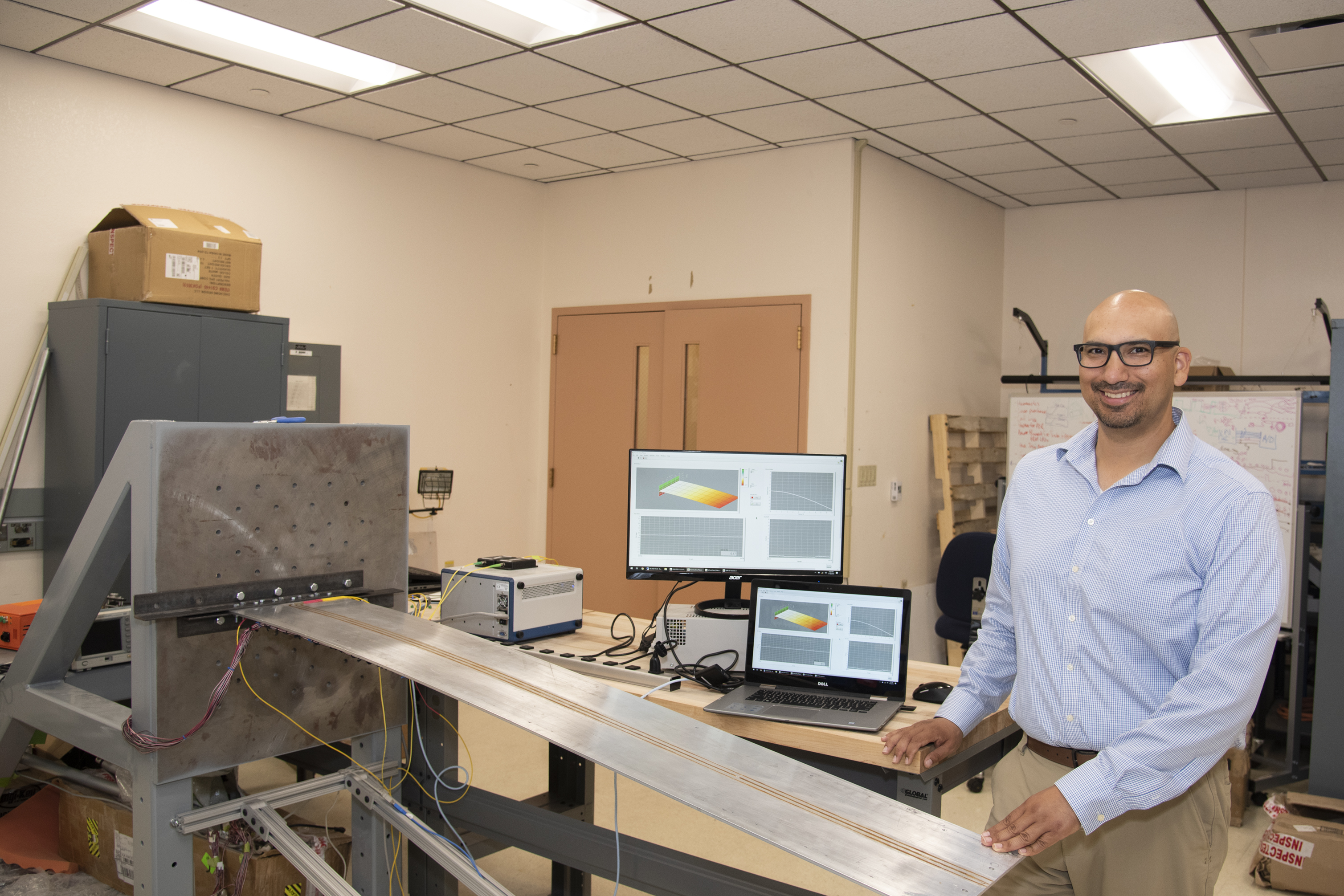 NASA Innovator Frank Pena working in his lab at AFRC. 