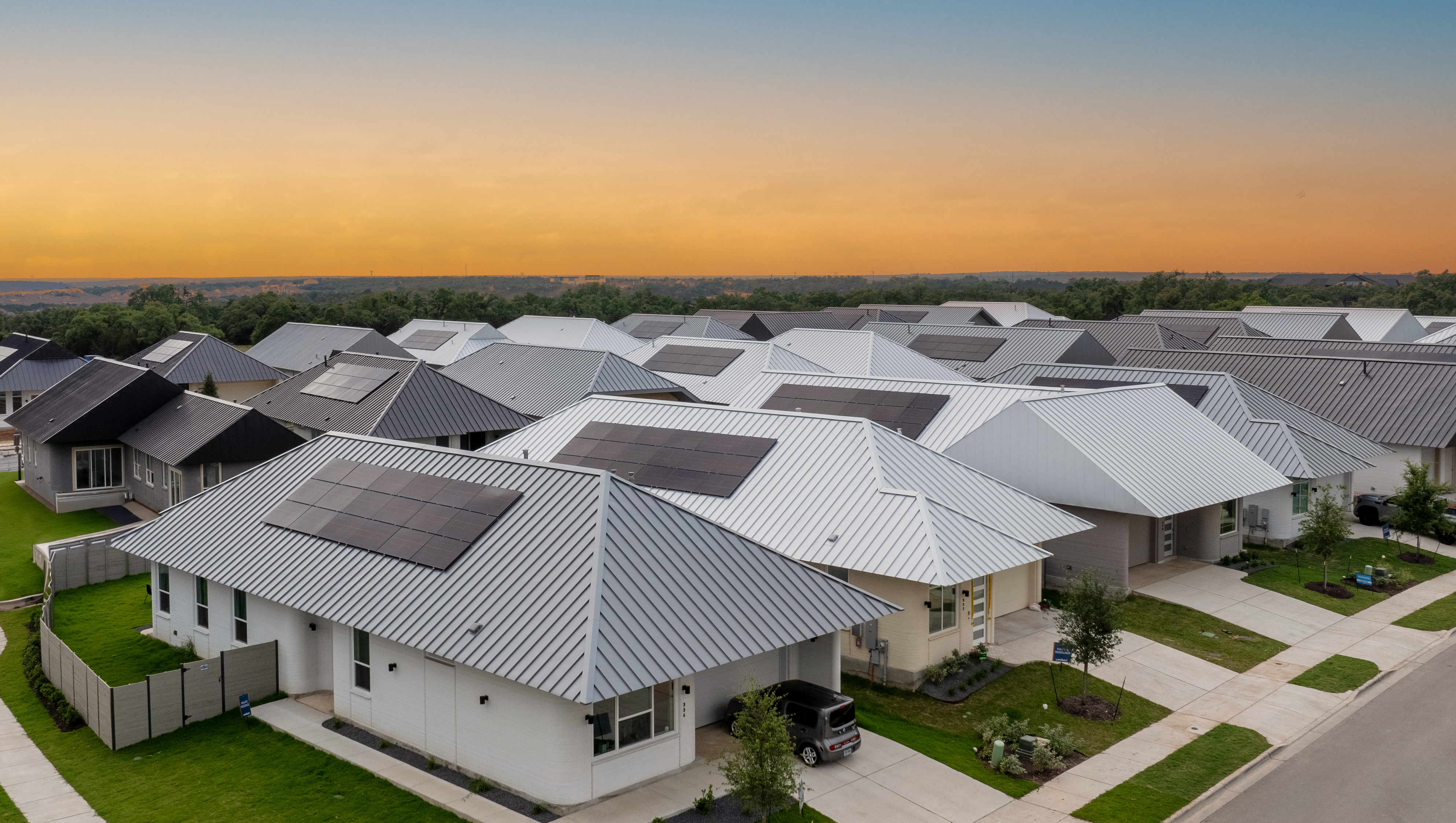 ICON built Wolf Ranch, the world’s largest neighborhood of 3D printed houses, in Georgetown, Texas. The company worked in collaboration with homebuilder Lennar, which handled the roofing and finishings. Credit: ICON Technology Inc.