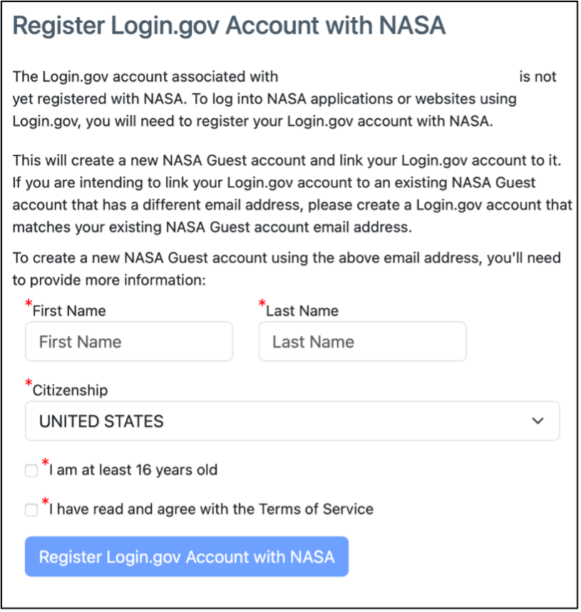 NASA Guest Account Services Transition to Login.gov Screenshot