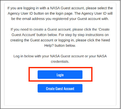 NASA Guest Account Services Transition to Login.gov Screenshot