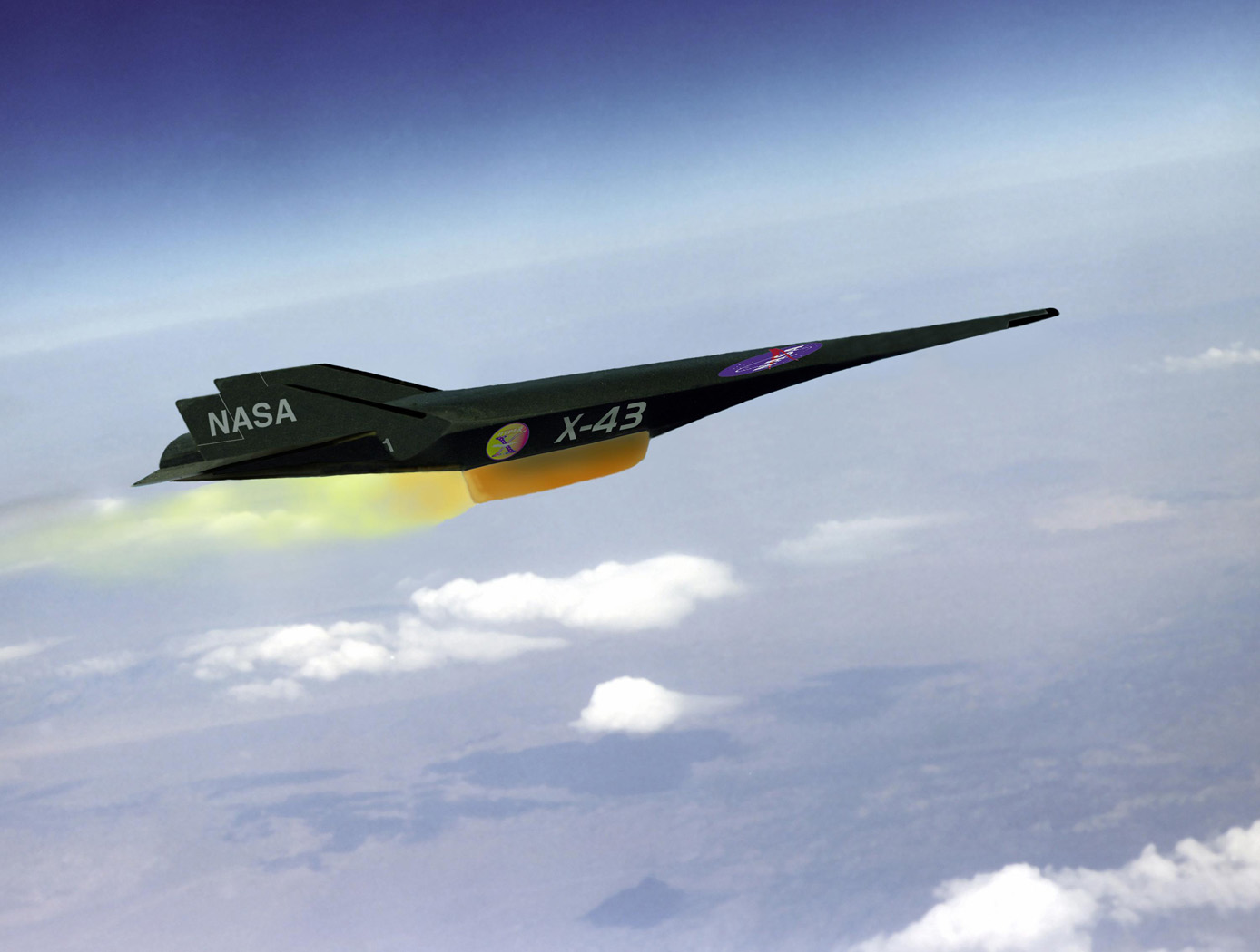 A NASA hypersonic jet flies through the sky. Credit: NASA