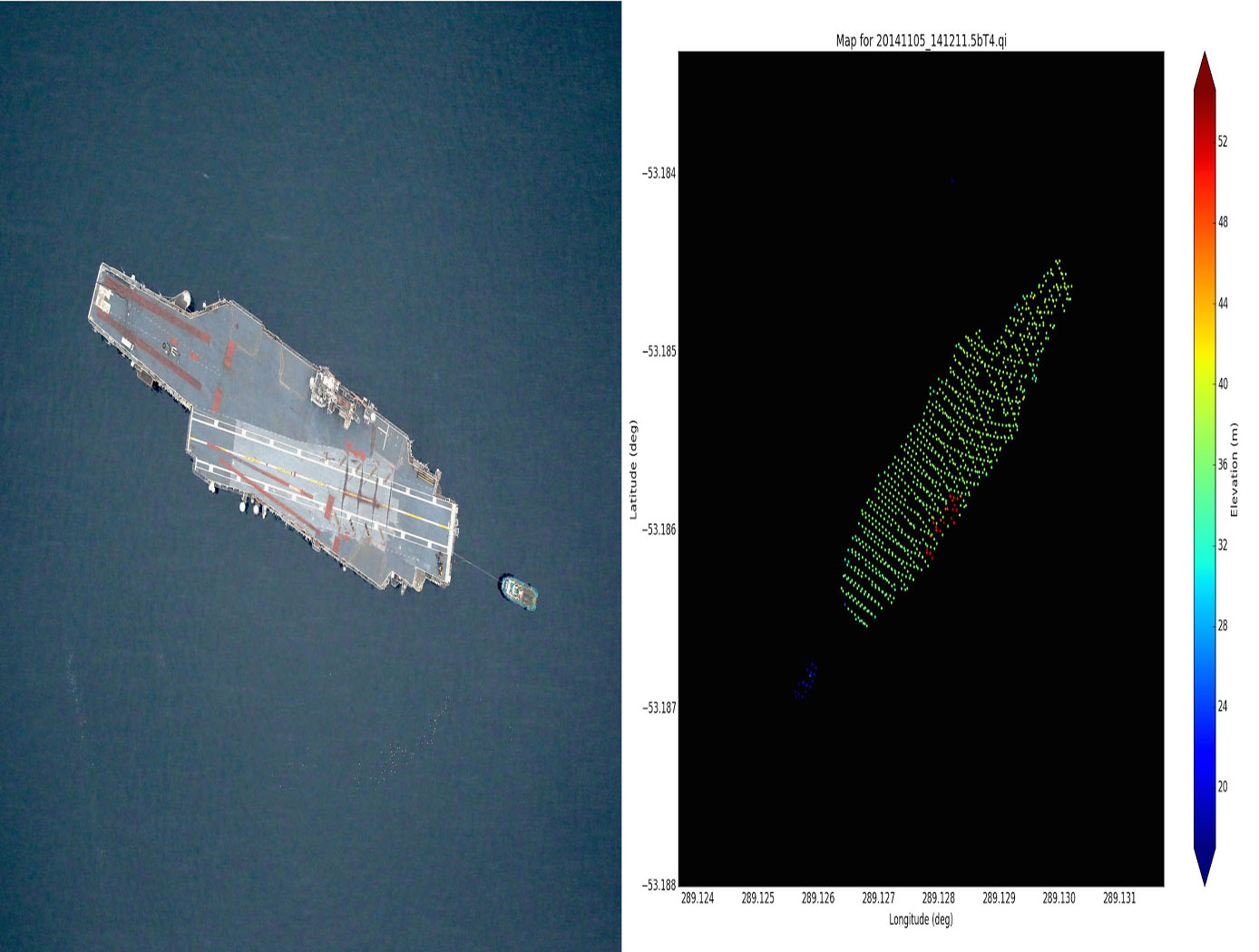 Airborne Topographic Mapper wide scan lidar elevation data taken over the USS Constellation