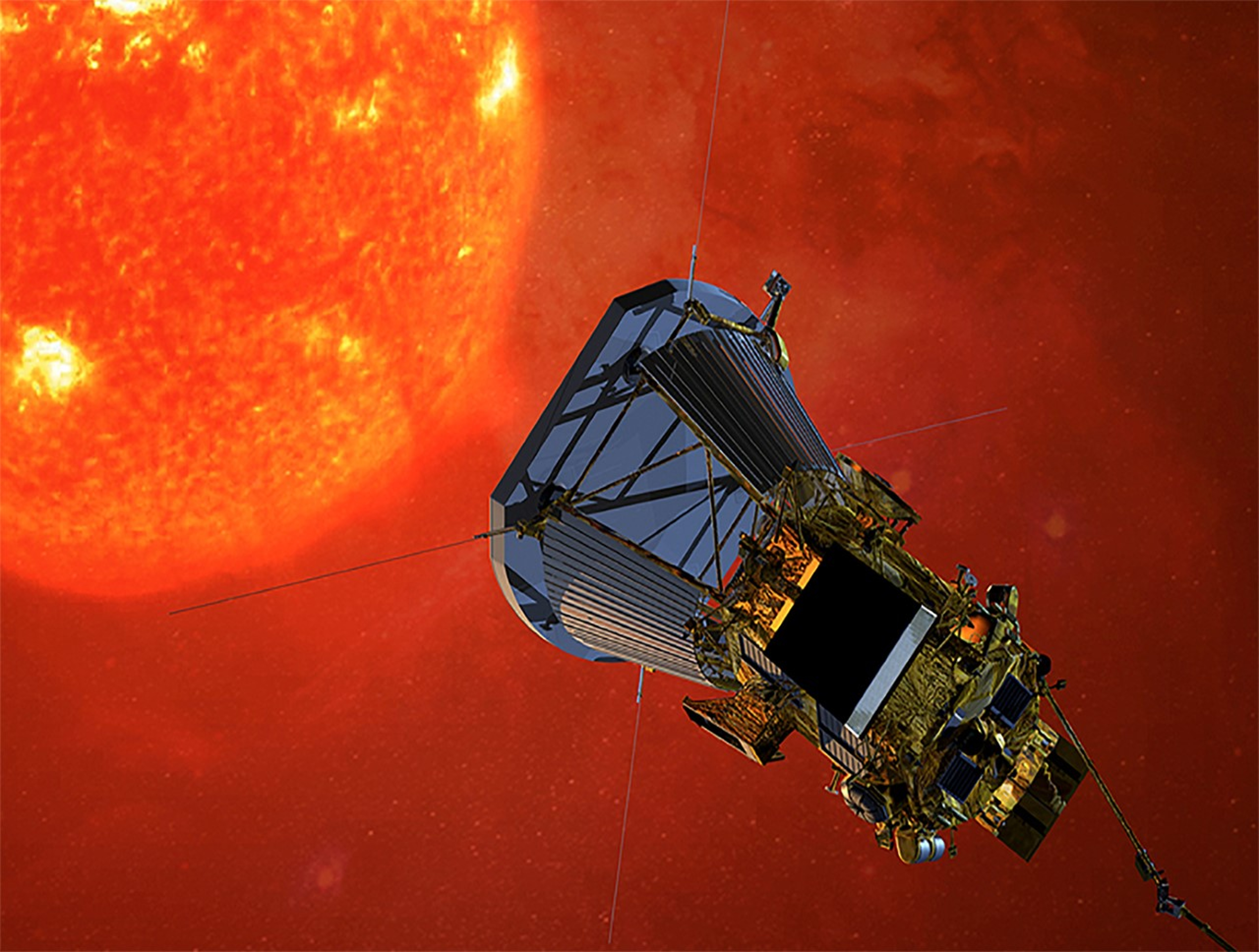 An artist’s rendition of the Parker Solar Probe approaching the Sun