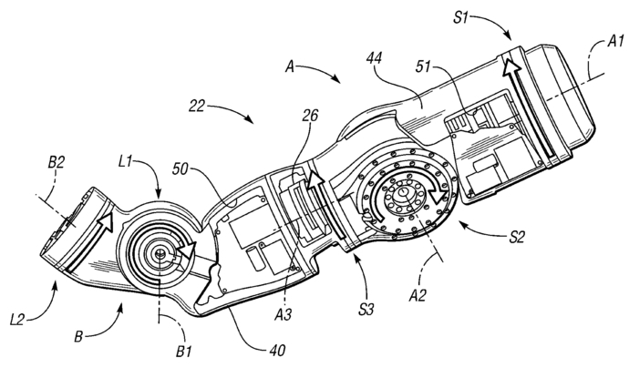 A depiction of R2's rotary series elastic actuators (U.S. Patent No. 8,291,788).