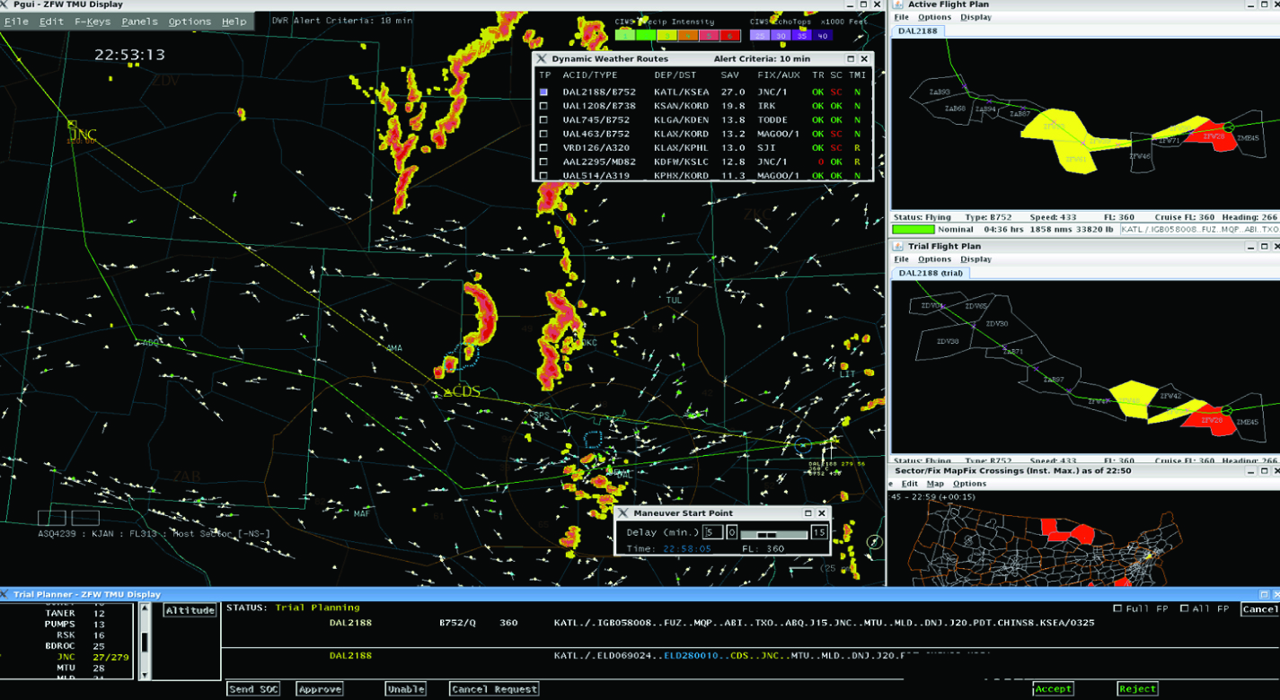 Graphical user interface showing a trial Dynamic Weather Route (DWR)