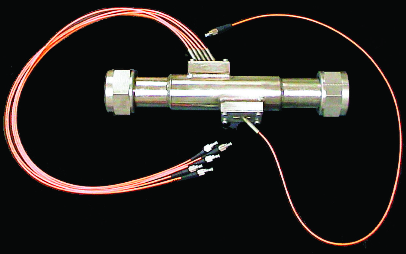 The NASA optical mass flow sensor as designed for in-line cryogenic fuel measurements.
